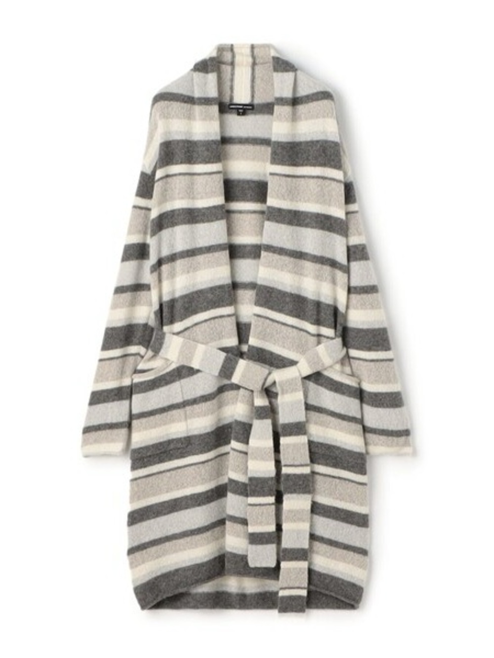 James Perse Striped Cashmere Belted Long Line Cardigan